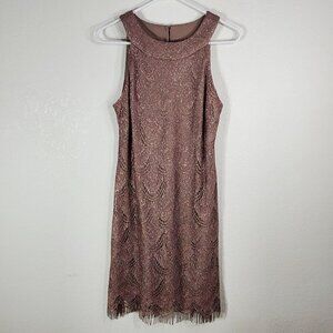 Dressbarn Cocktail Dress Size 12 Champaign Sleeveless Sheath Dress Fringe